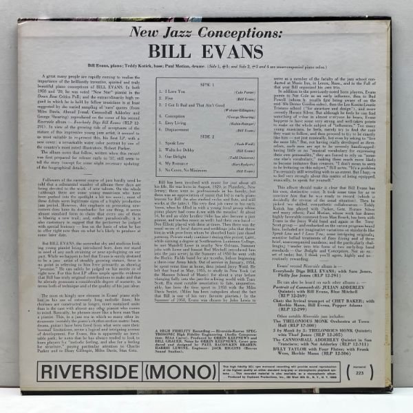 美品!! MONO US初期プレス BILL EVANS New Jazz Conceptions (Riverside RLP 12-223) ビル・エヴァンスの記念すべき初リーダー 米 Orpheumの画像2