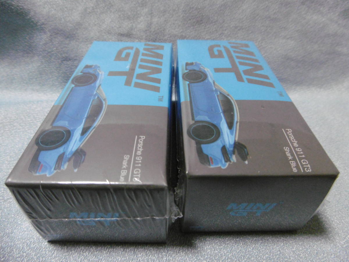 未開封新品 MINI GT 381 Porsche 911 GT3 Shark Blue 左右ハンドル 2台組_画像2