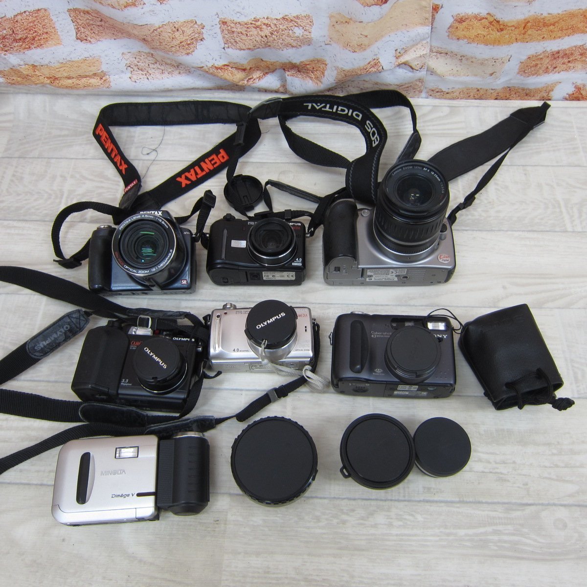 FJ704/1円スタート/6台 まとめ デジタルカメラ PENTAX X90 OLYMPUS C-755 C-770 Ultra Zoom C-3040ZOOM CANON EOS SONY VCL-2030 S_画像1