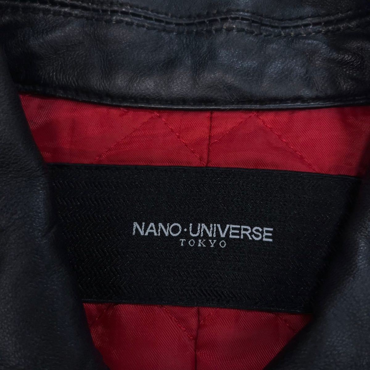 希少サイズ！ナノユニバース【極上のラムレザー】nano universe レザージャケット　ライダース キルティング ペイント ブラック レッド XL_画像4