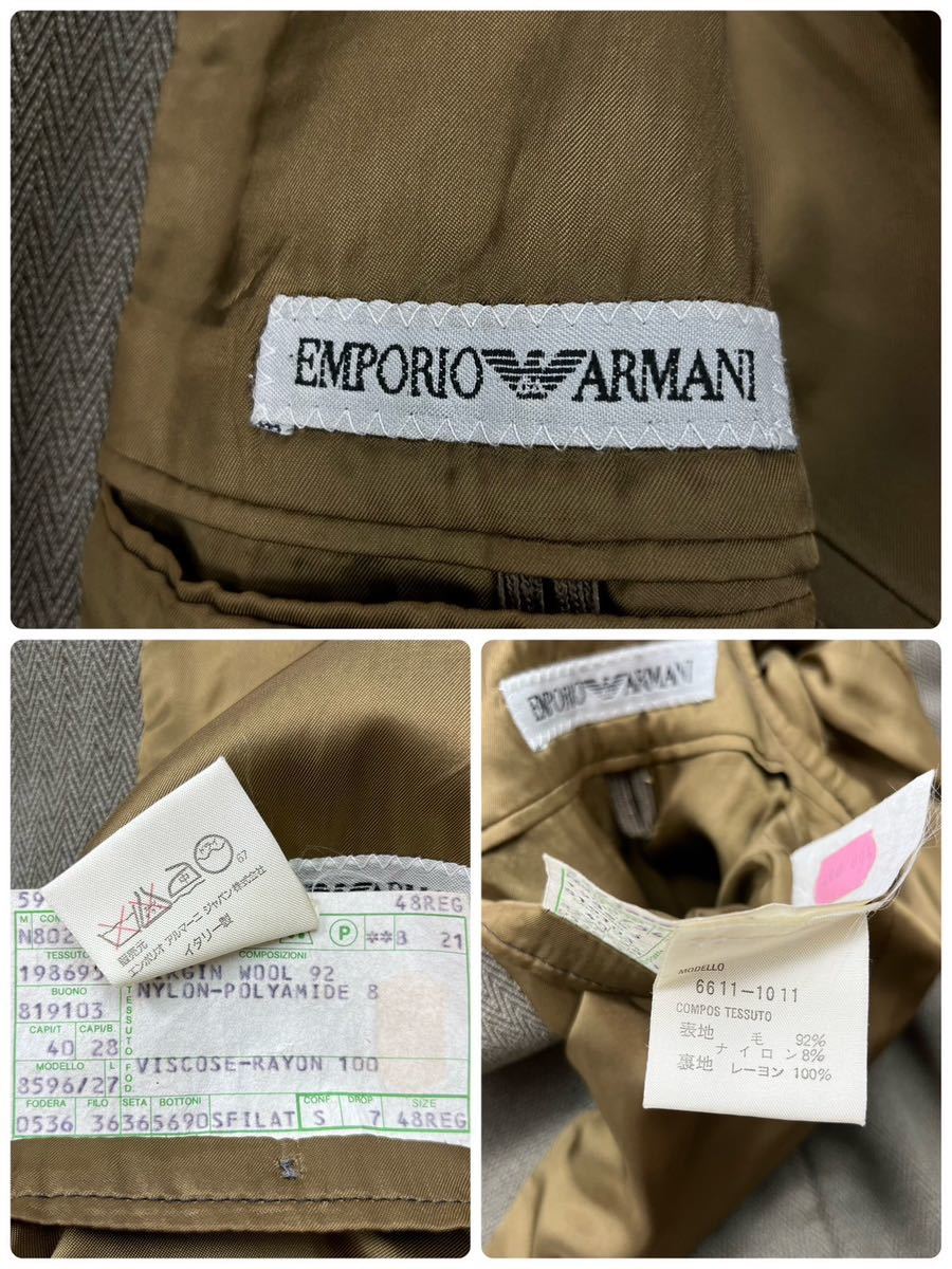 エンポリオアルマーニ【至高の逸品】EMPORIO ARMANI スーツ　セットアップ　テーラードジャケット　ヘリンボーン　オリーブ　L位_画像6