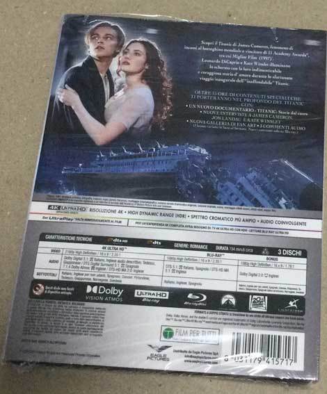 タイタニック Titanic 4K Ultra HD+Blu-ray3枚組※4K日本語音声・字幕収録、Blu-ray特典ディスク日本語字幕収録　ヨーロッパ版　日本未発売_画像2