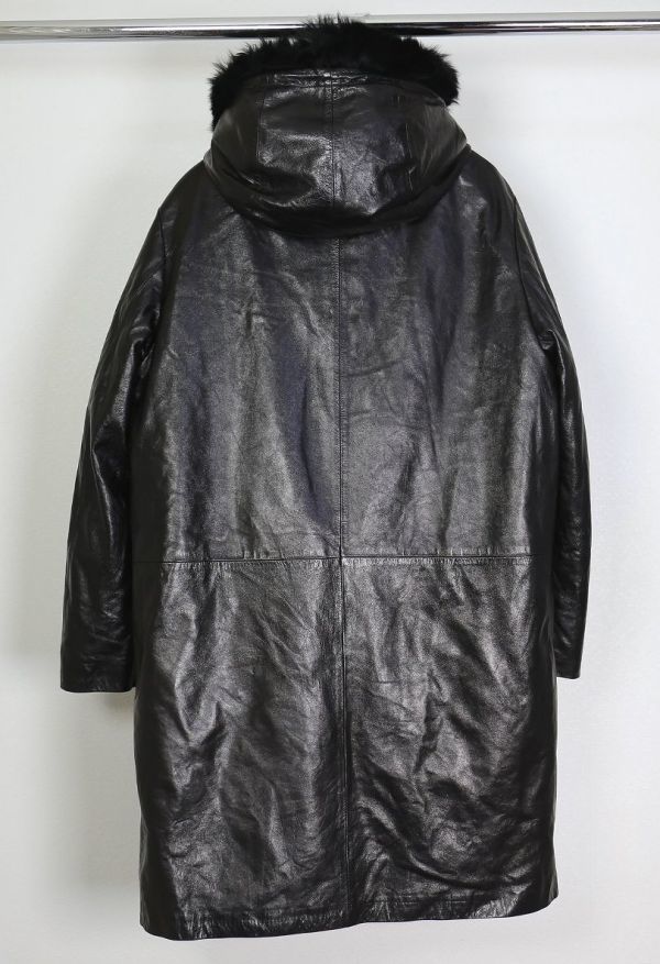 初期 HELMUT LANG ヘルムートラング ヴィンテージ ムートン ファー ライナー付 レザー フード コート モッズコート 黒 46 a9944