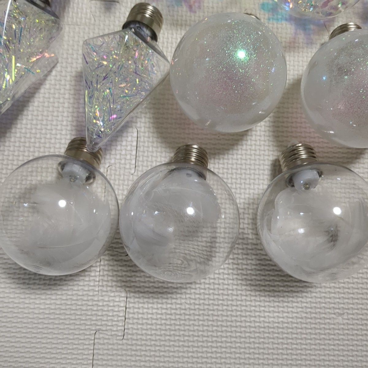 クリスマスツリー オーナメント ボール ライト 電球 ダイヤ型 羽根 キラキラ 透明 クリア