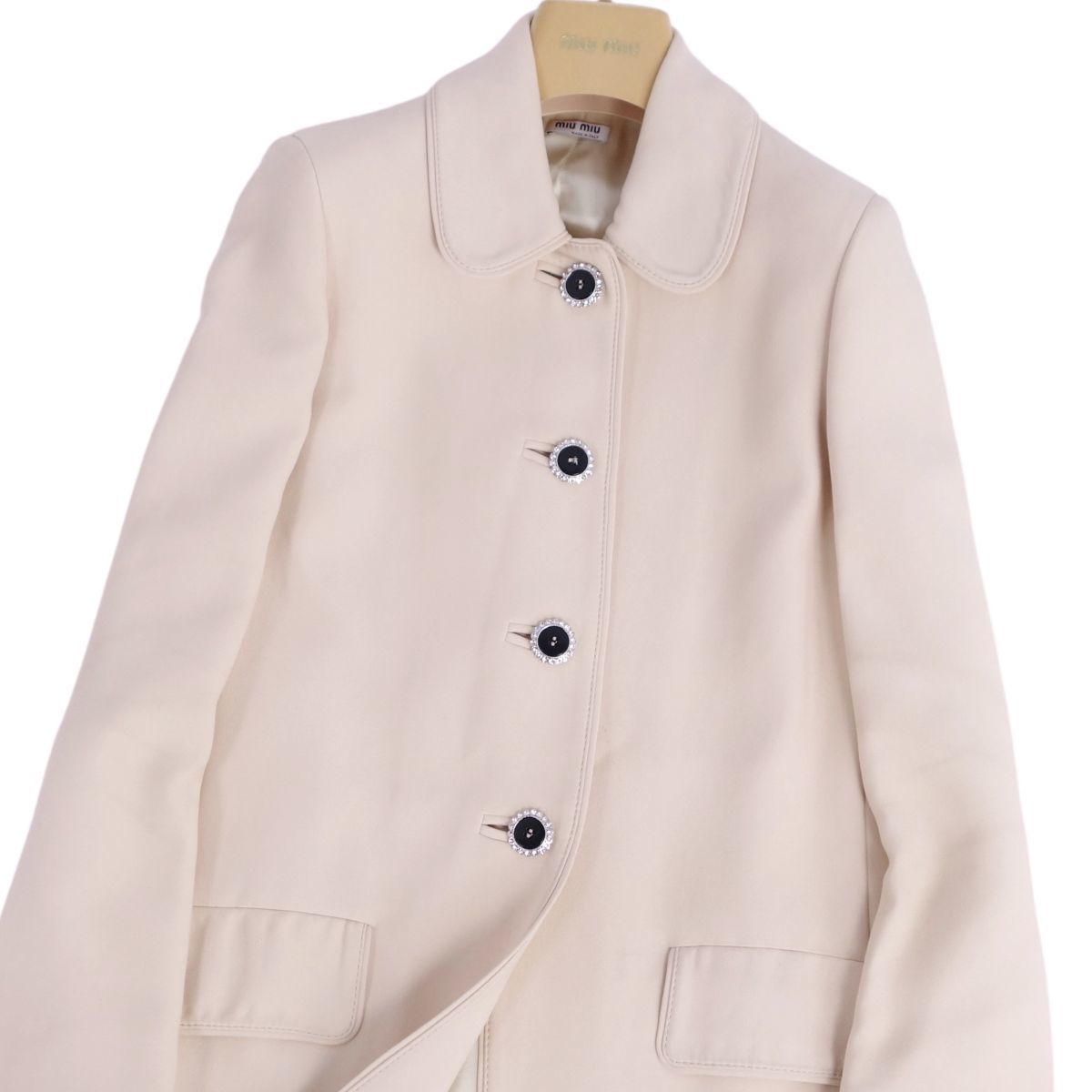  MiuMiu miumiu coat turn-down collar coat bar ma car n coat biju- button outer lady's 38 beige cg12dd-rm21f08131