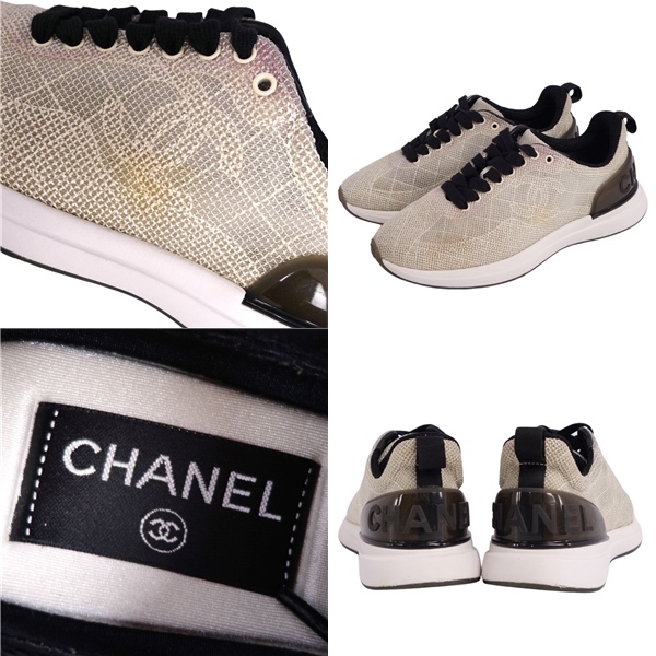 シャネル CHANEL スニーカー ローカット ココマーク ロゴ メッシュ シューズ レディース G37129 36 ベージュ cg12mb-rm04f07861_画像10