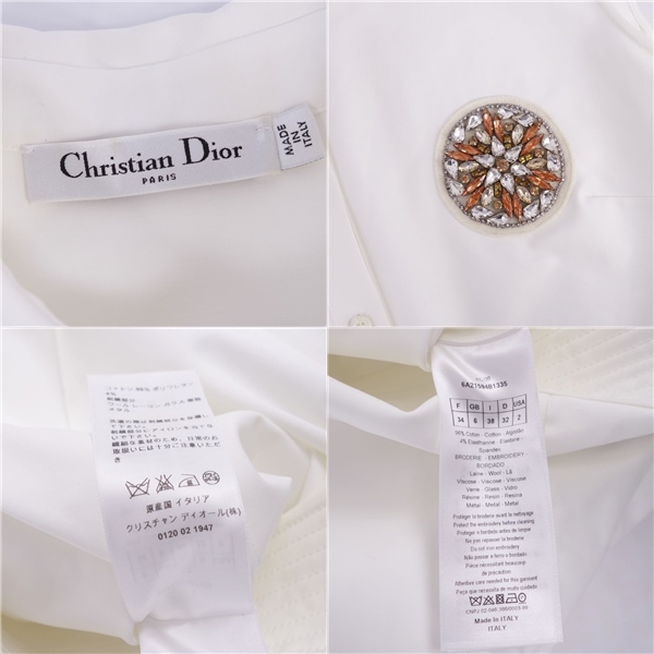 美品 クリスチャンディオール Christian Dior シャツ ブラウス ノースリーブ ビジュー装飾 トップス レディース I38 白 cg12om-rm10e26432_画像8