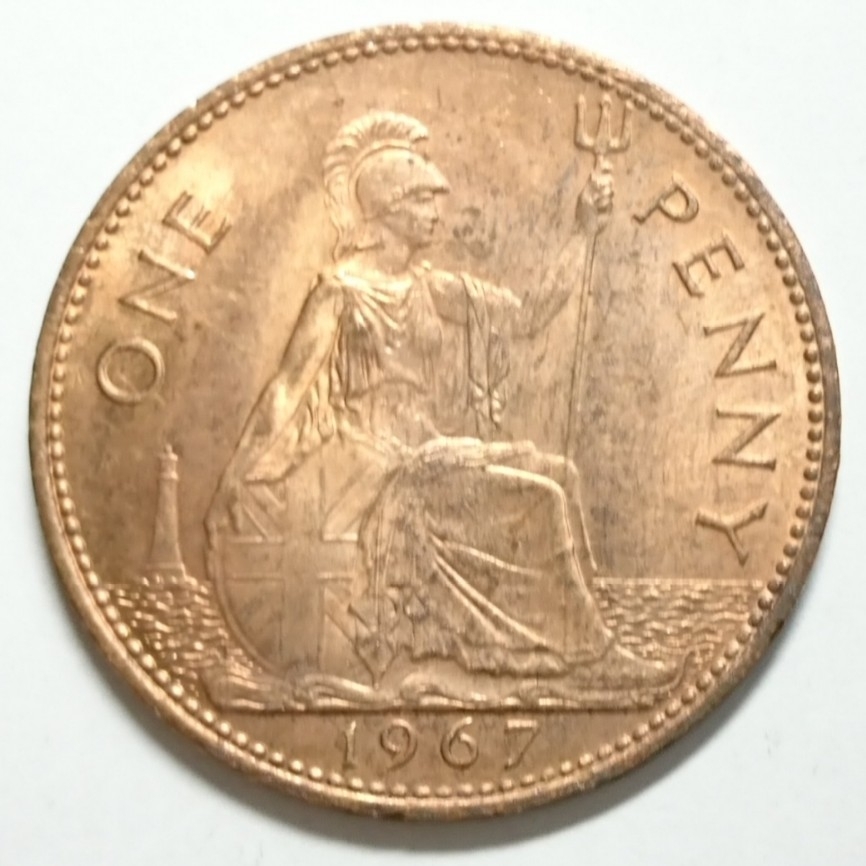 【イギリス】1ペニー銅貨 1967年 約31mm (3)_画像1