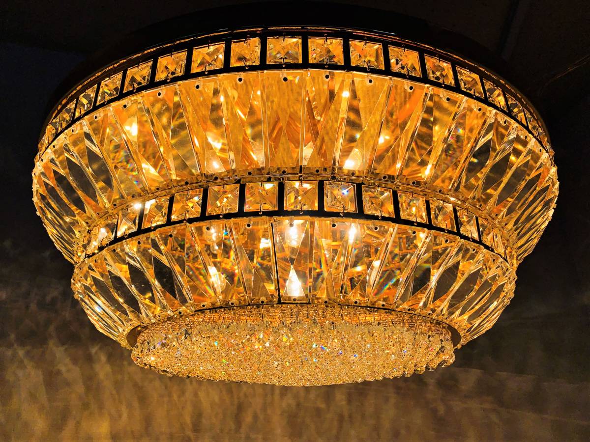  gorgeous! new goods Φ60. hanging chandelier round shape 2 step full Gold plating crystal beads man. castle deco truck tourist bus C0619S