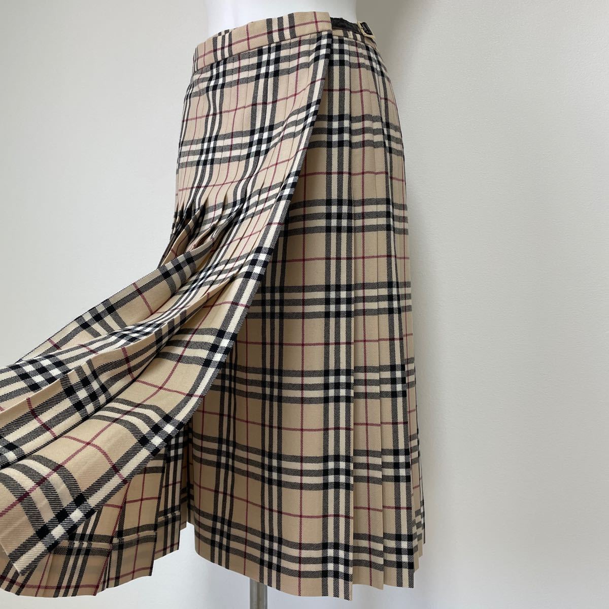 BURBERRY バーバリー ロンドン プリーツスカート 巻きスカート ノバチェック ウール毛100% サイズ40 美品_画像10