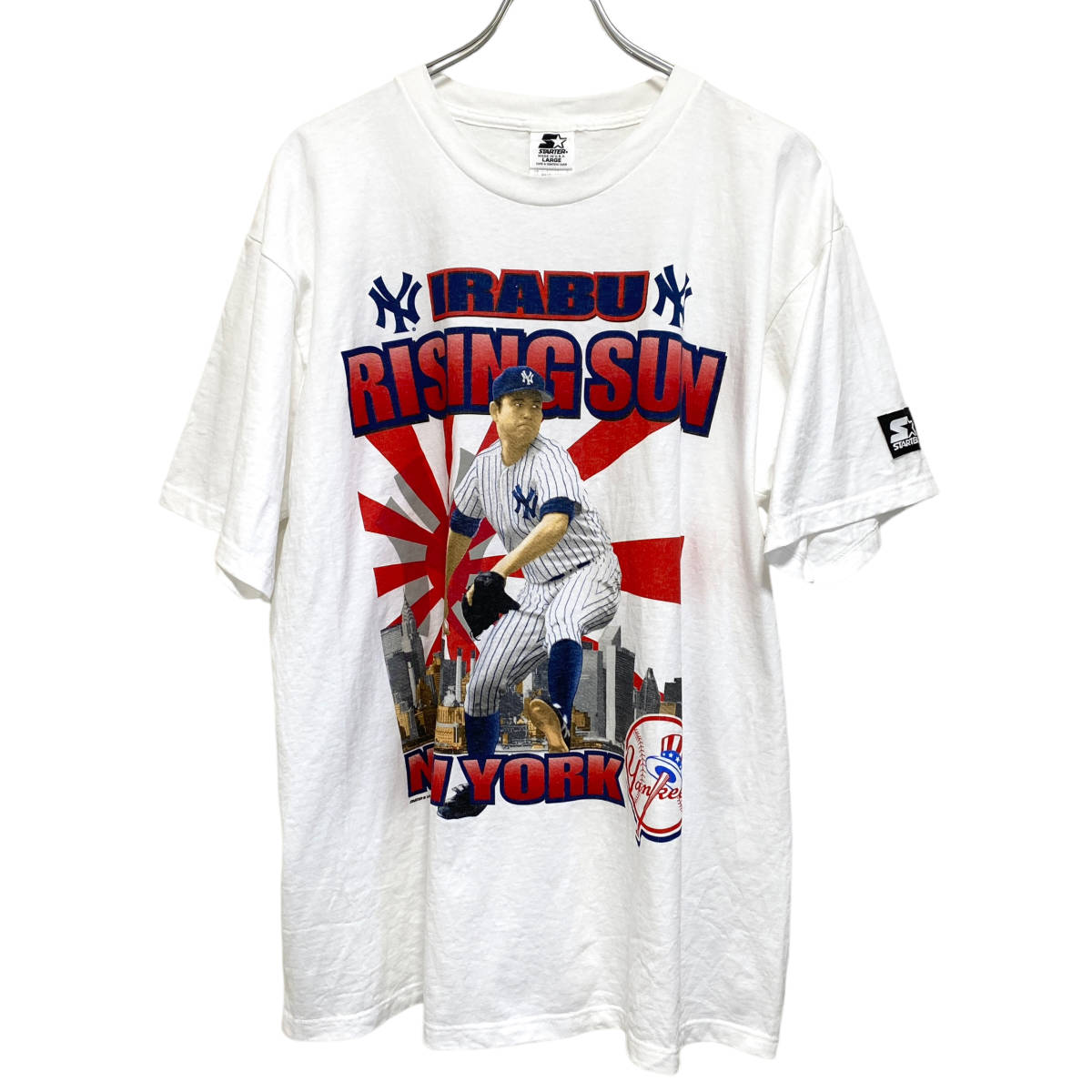USA製 90s STARTER スターター ニューヨークヤンキース 伊良部 Tシャツ L 白 メンズ 野球 MLB ビンテージ 送料185円 23-1121