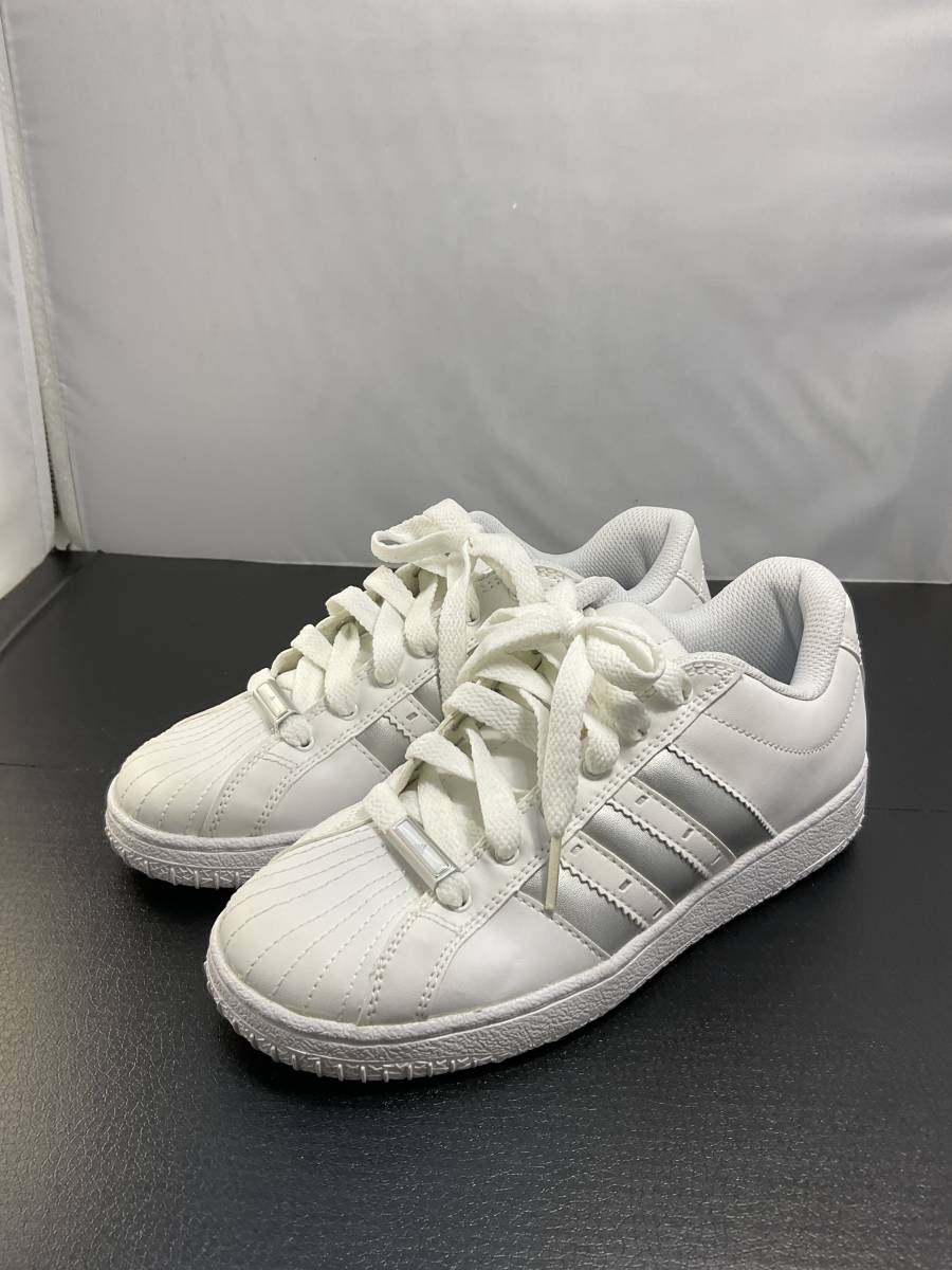 アディダス adidas ホワイトシルバーライン スニーカー インスパイア サイズ21.5㎝の画像2