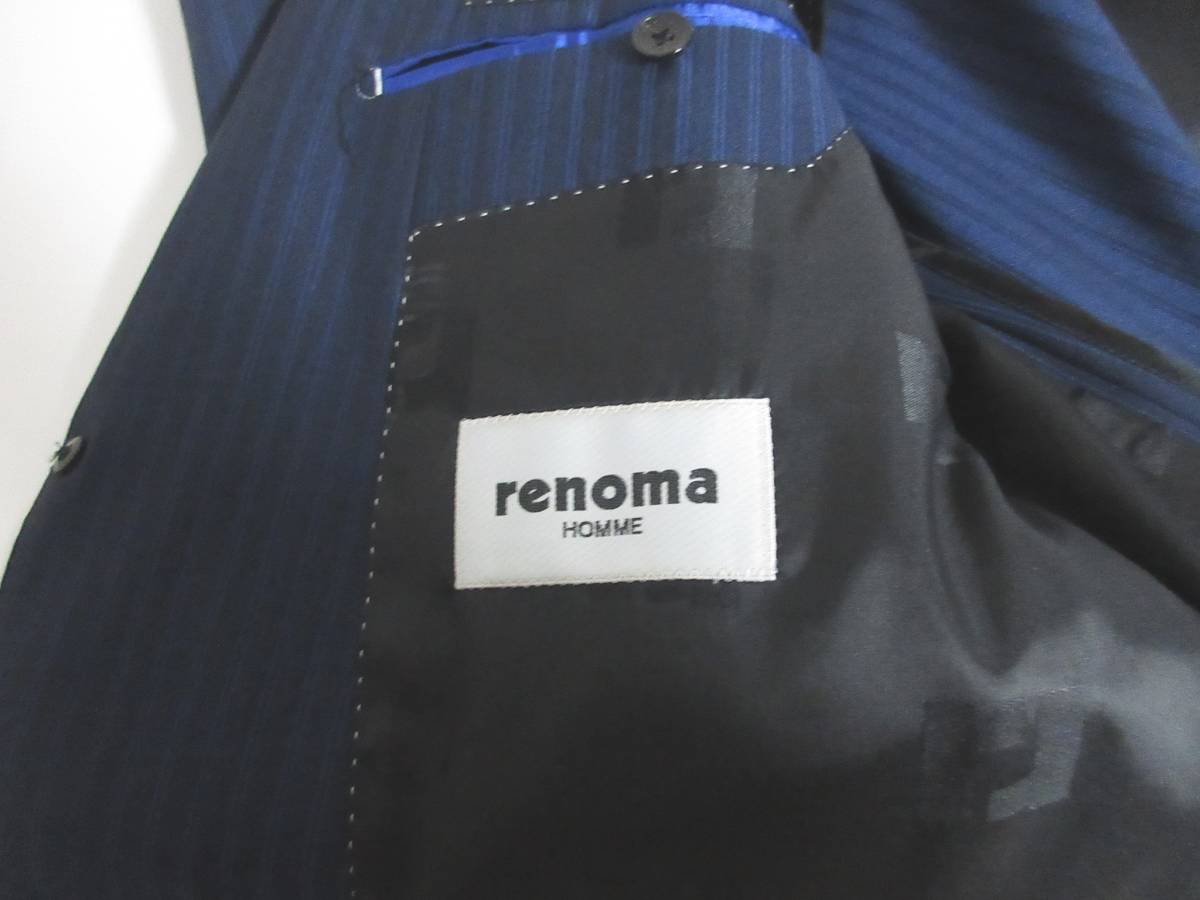 renoma HOMME レノマ シングル スーツ セットアップ ストライプ 背抜き センターベント メンズ 108-105-170 紺  irmri kn1603の画像10