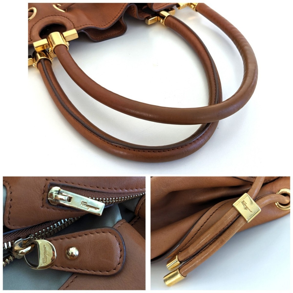 良品 Salvatore Ferragamo フェラガモ ヴィンテージ レザー 巾着 良品 Salvatore Ferragamo フェラガモ ヴィンテージ レザー 巾着