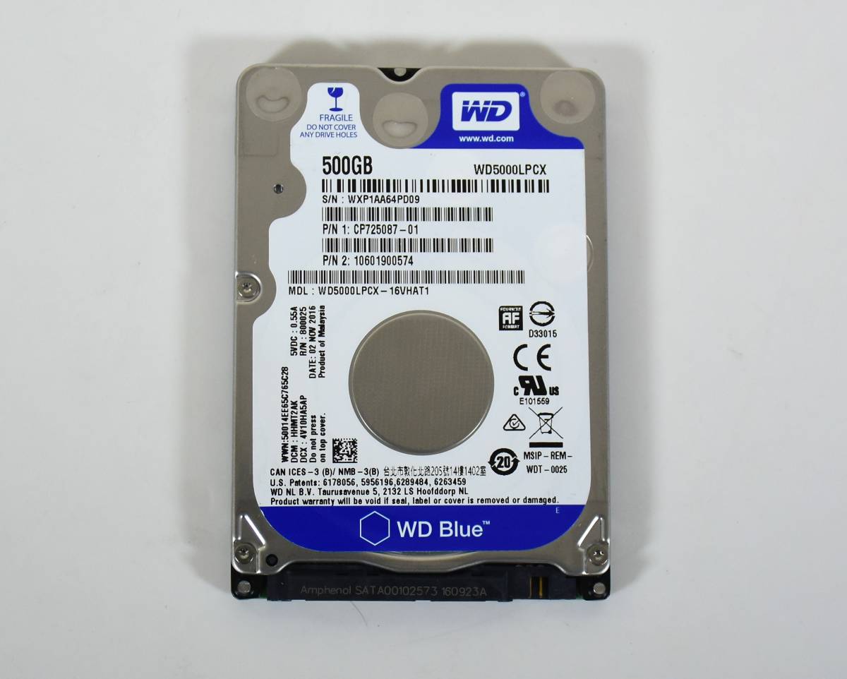 WD Blue HDD 500GB /5個セット/2.5インチ/SATA 600/5400 RPM/厚み7mm /動作確認済み, 健康状態正常，フォーマット済み/中古品_画像2
