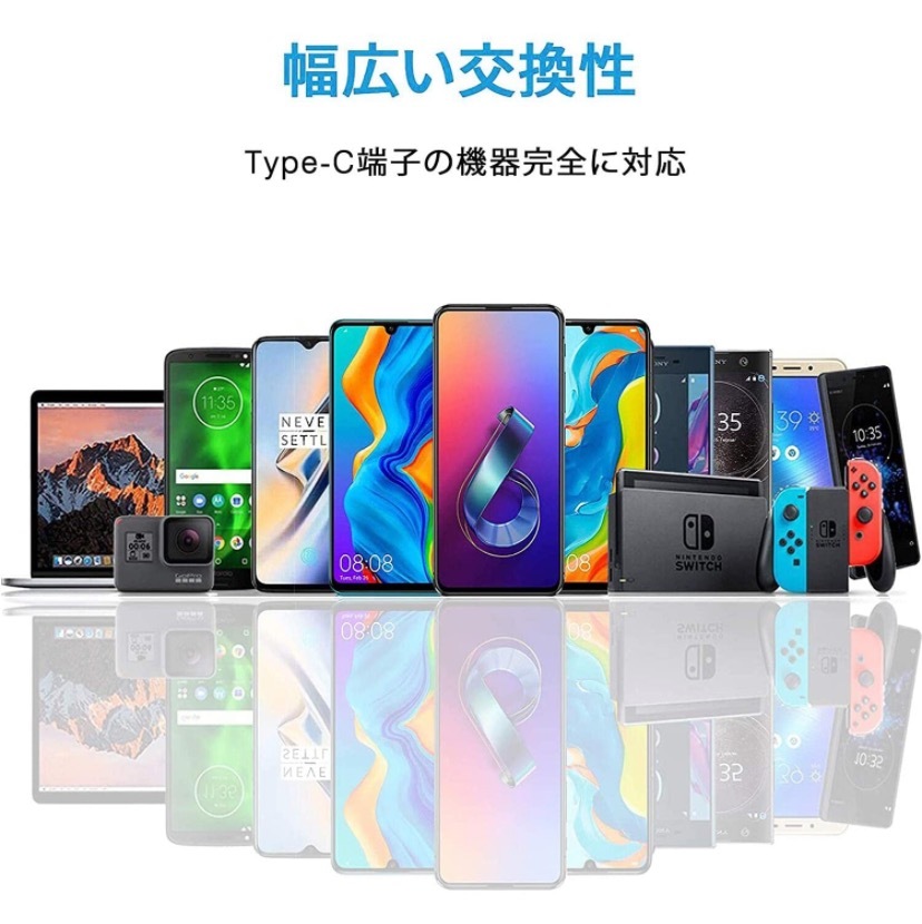 Type C to Type C ケーブル PD対応 60W急速充電 高耐久 ナイロン データ転送 MacBook、iPad Pro、Galaxy、Sony、Pixel等 1M ホワイト×2本の画像6