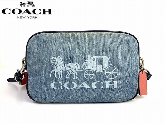  free shipping * Coach COACH hose and carriage Denim leather Cross body shoulder bag pouch 