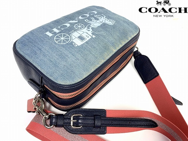  free shipping * Coach COACH hose and carriage Denim leather Cross body shoulder bag pouch 