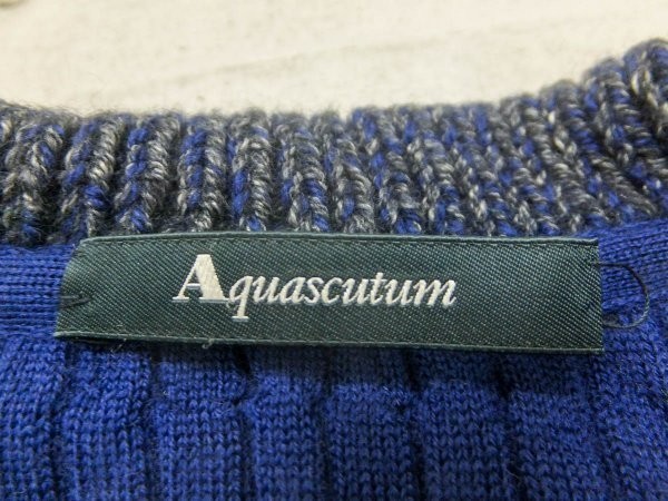 Aquascutum アクアスキュータム レディース 日本製 毛ポリエステル他 ニットジャケット 8 青グレー_画像2