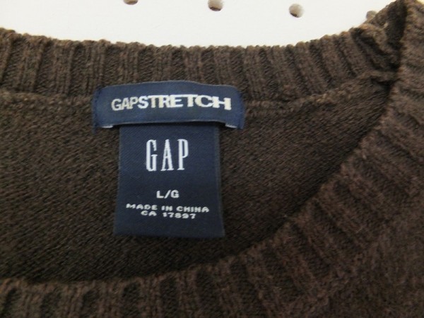 ( free shipping )GAP Gap lady's cotton acrylic fiber short sleeves knitted cut and sewn L dark brown 