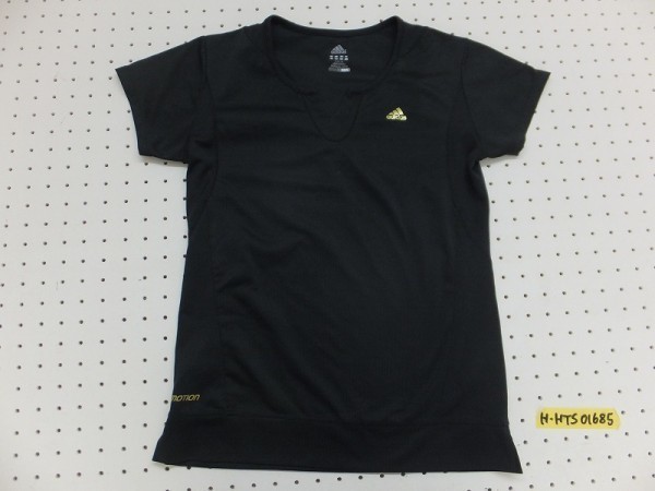 〈送料無料〉ADIDAS アディダス レディース CLIMA365 ワンポイントプリント キーネック スポーツ 半袖Tシャツ M 黒_画像1