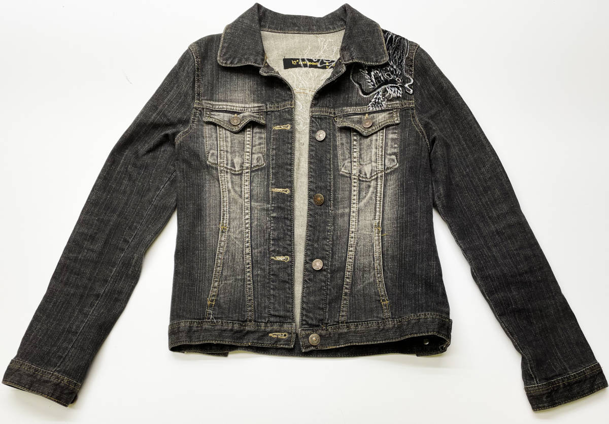【12*ons leans】デニム刺繍 ジャケット サイズS 黒 【中古品】Gジャン、レディース、刺繍、ブルゾン、ジャンパー、トレンド_画像2