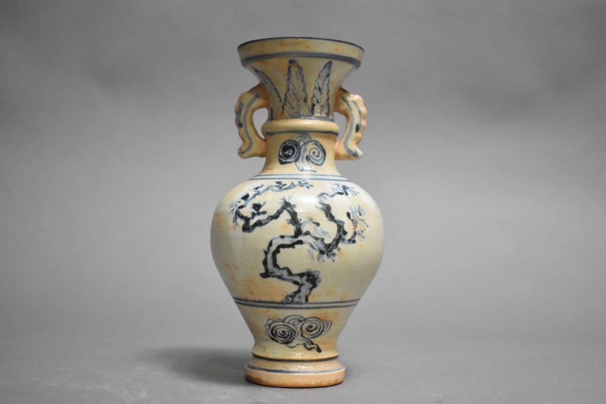 【英】1293 明初 耳付花瓶 中国美術 朝鮮 花生 花器 骨董品 美術品 古美術 時代品 古玩_画像2
