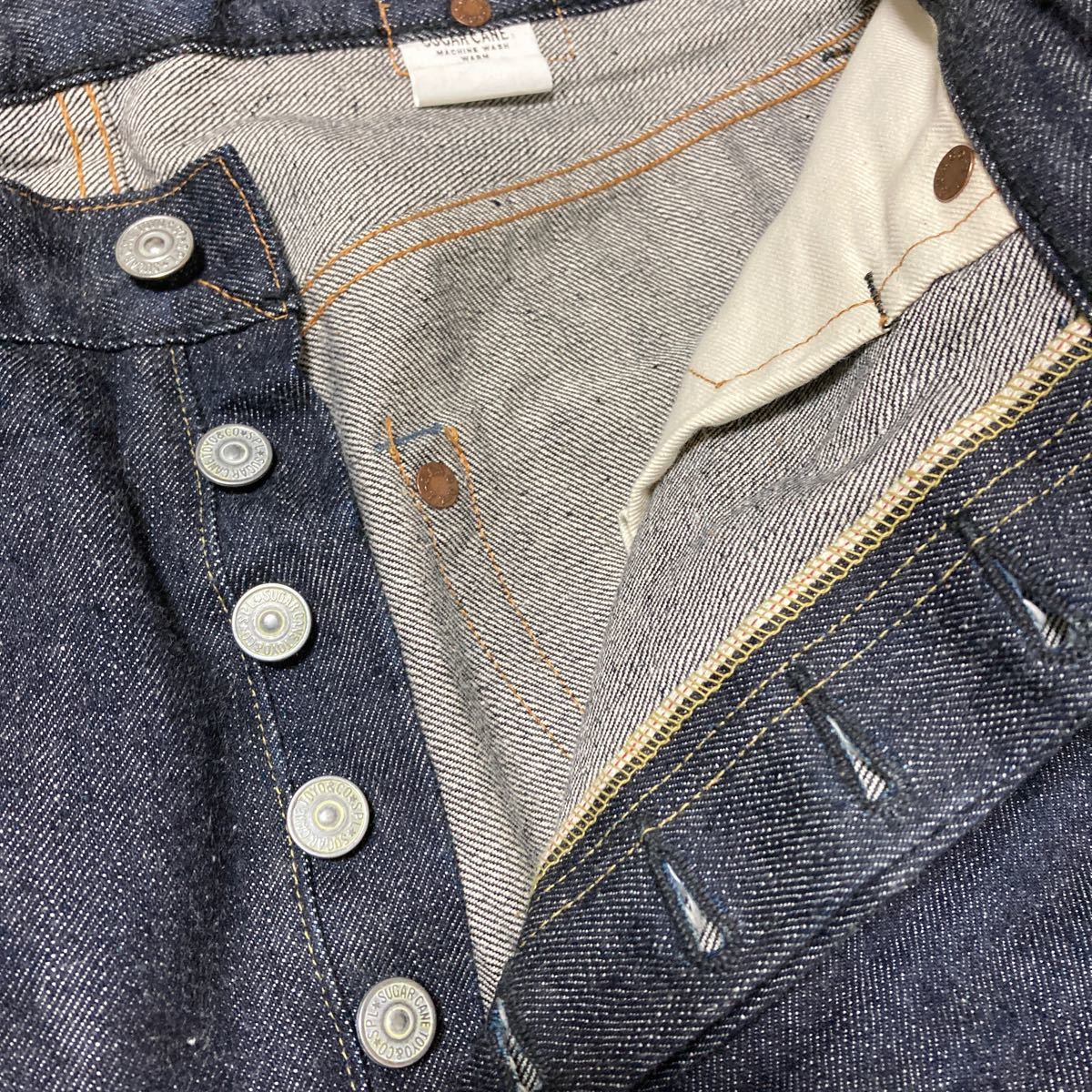 【美品】SUGAR CANE シュガーケーン SC41937US Made in USA 13oz BLUE DENIM WAIST OVERALLS 1937年モデル ジーンズ W33 東洋 濃紺_画像6