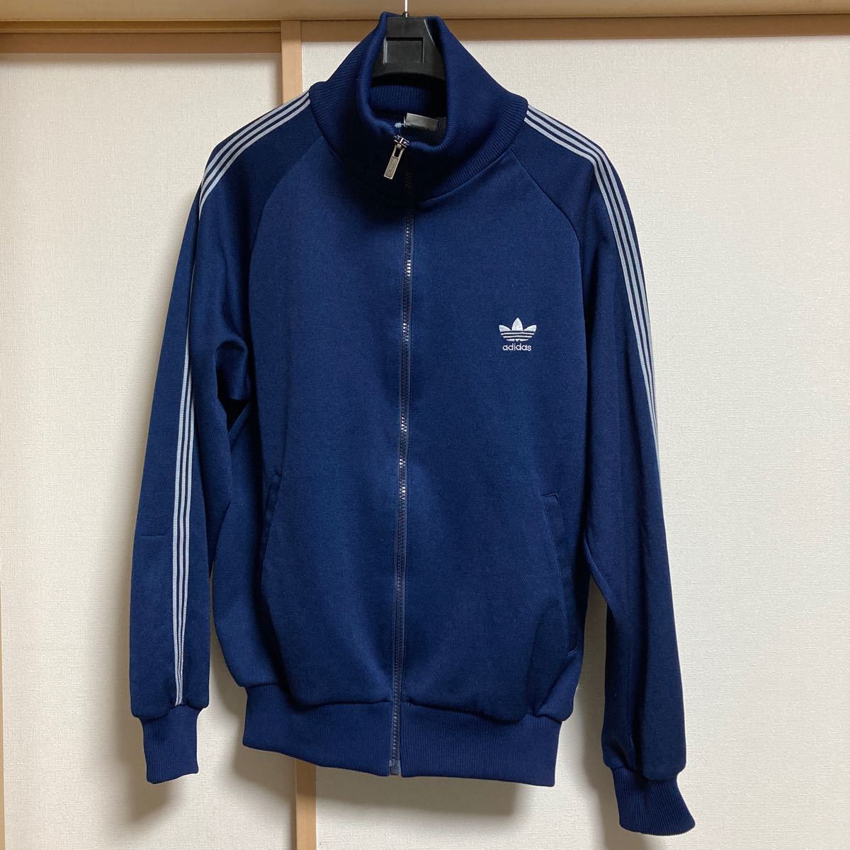 【希少】adidas アディダス トラックジャージ ビンテージジャージ 細ライン ネイビー デサント 70's 80's トレフォイル 西ドイツ