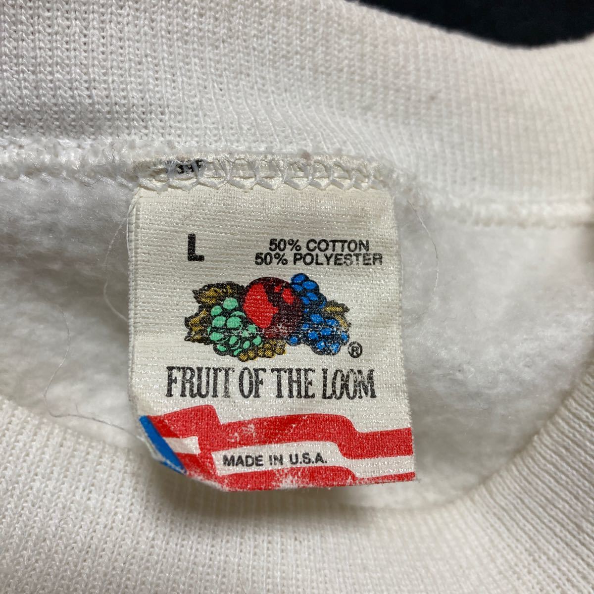 【希少】FRUIT OF THE LOOM フルーツオブザルーム DOMINIC SURACE ビンテージスウェット ホワイト Lサイズ USA製 古着 アメカジ_画像3