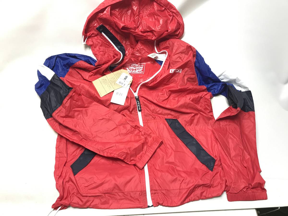 リーバイ スナイロンフード付きジャケット 赤に袖白青黒 日本サイズM 新品未使用品 ラベル付き