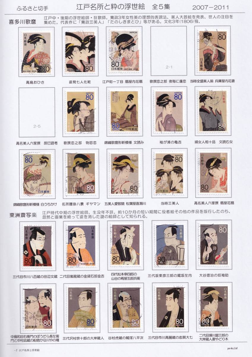94使用済切手整理用 リーフ（台紙）「江戸名所と粋の浮世絵」 ２Ｐの画像2