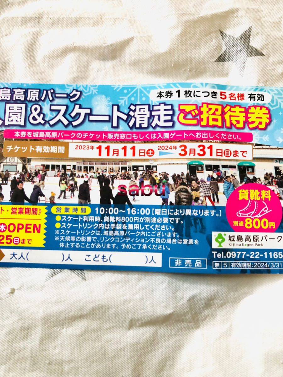 ★送料無料 ★非売品 ■大分県　城島高原パーク　入園&スケート滑走ご招待券 ★本券１枚で５名有効_画像3