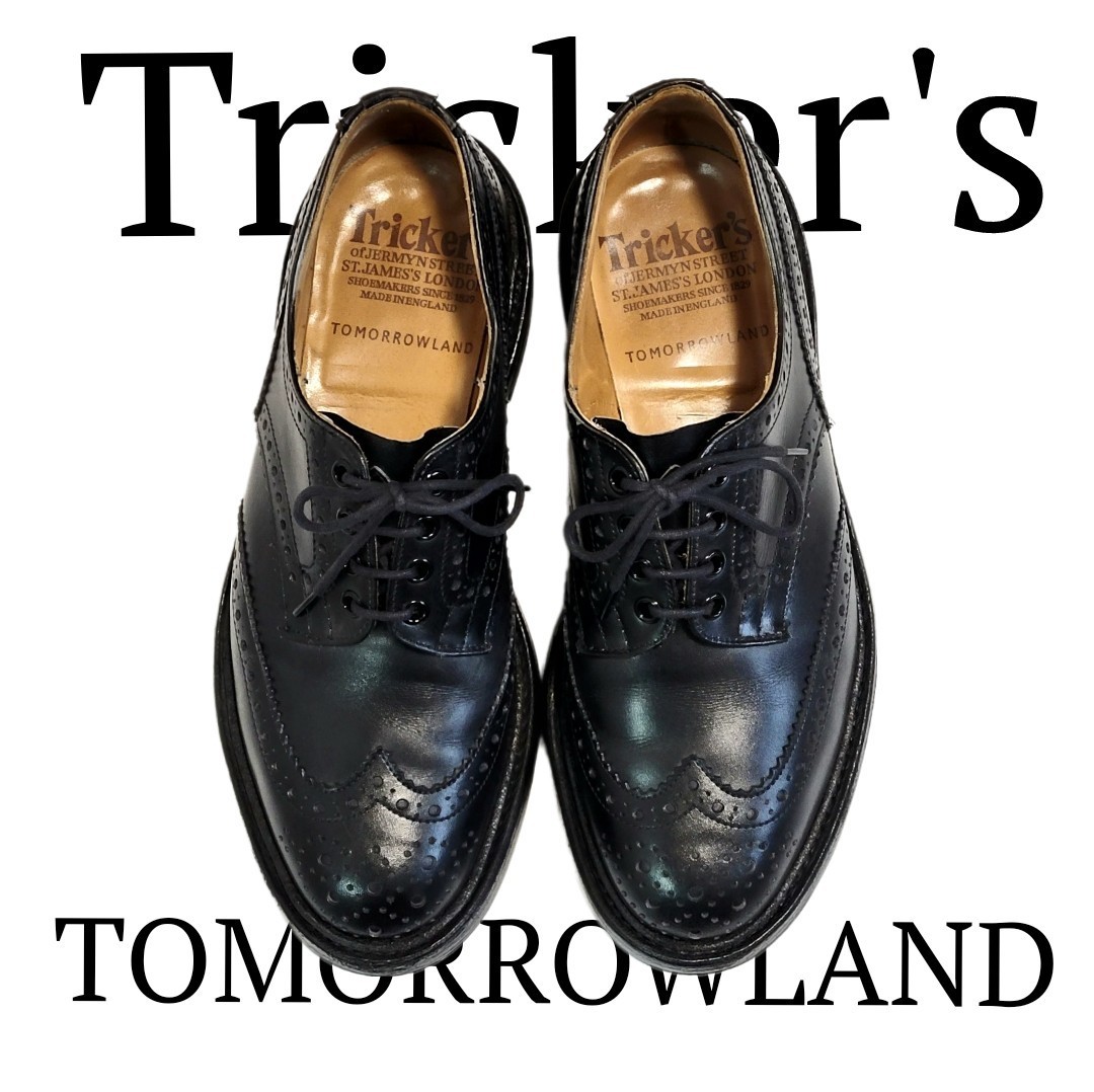 【極美品】英国製超高級約12万 トリッカーズ Tricker's 革靴 TOMORROWLAND 別注 バートン UK 7.5 ドレスシューズ テーラードジャケットに◎