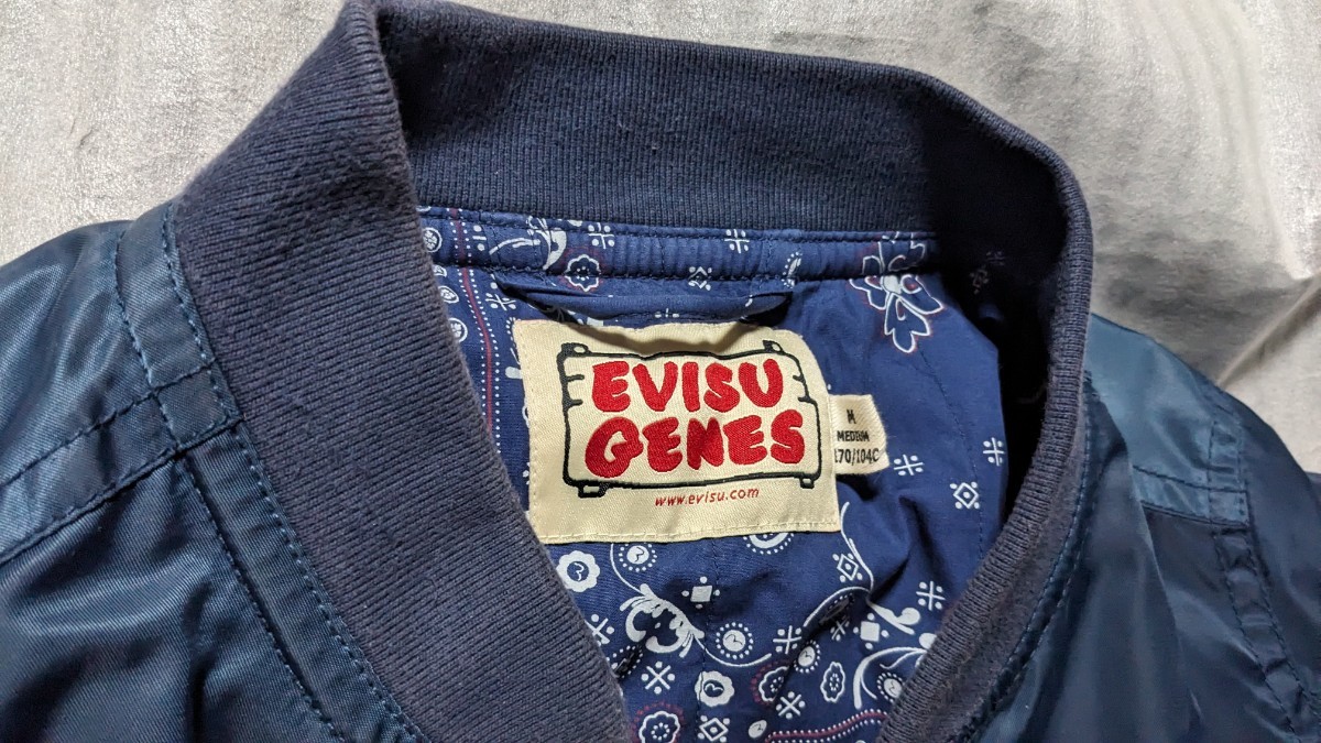 カモメステッチが渋い EVISU GENES MA-1風 ナイロンジャケット Mサイズ 170/104S 送料込 _画像2