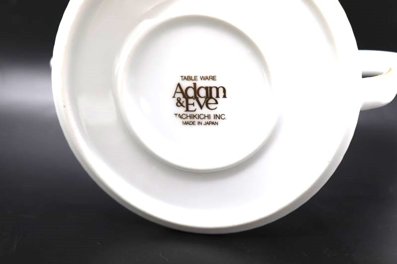 【未使用】たち吉　Adam＆Eve　アダム＆イブ　急須　湯呑5客　白×ゴールド　茶器　陶器_画像4