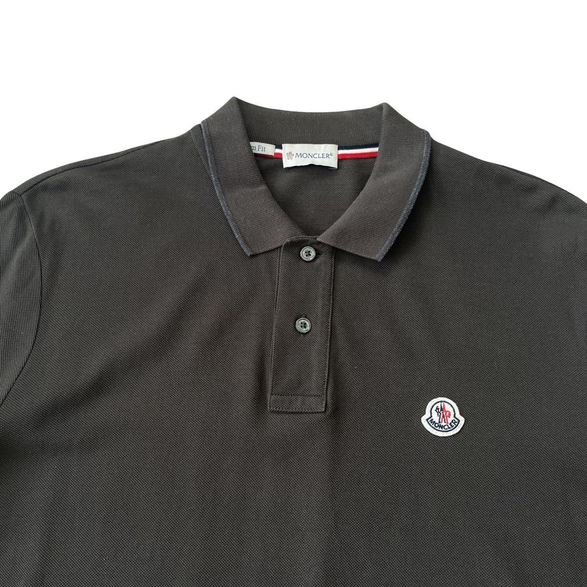 MONCLER(モンクレール) MAGLIA POLO MANICA 長袖ポロシャツ L グレー スリムフィット マグリア 鹿の子 コットン  ワンポイントロゴ