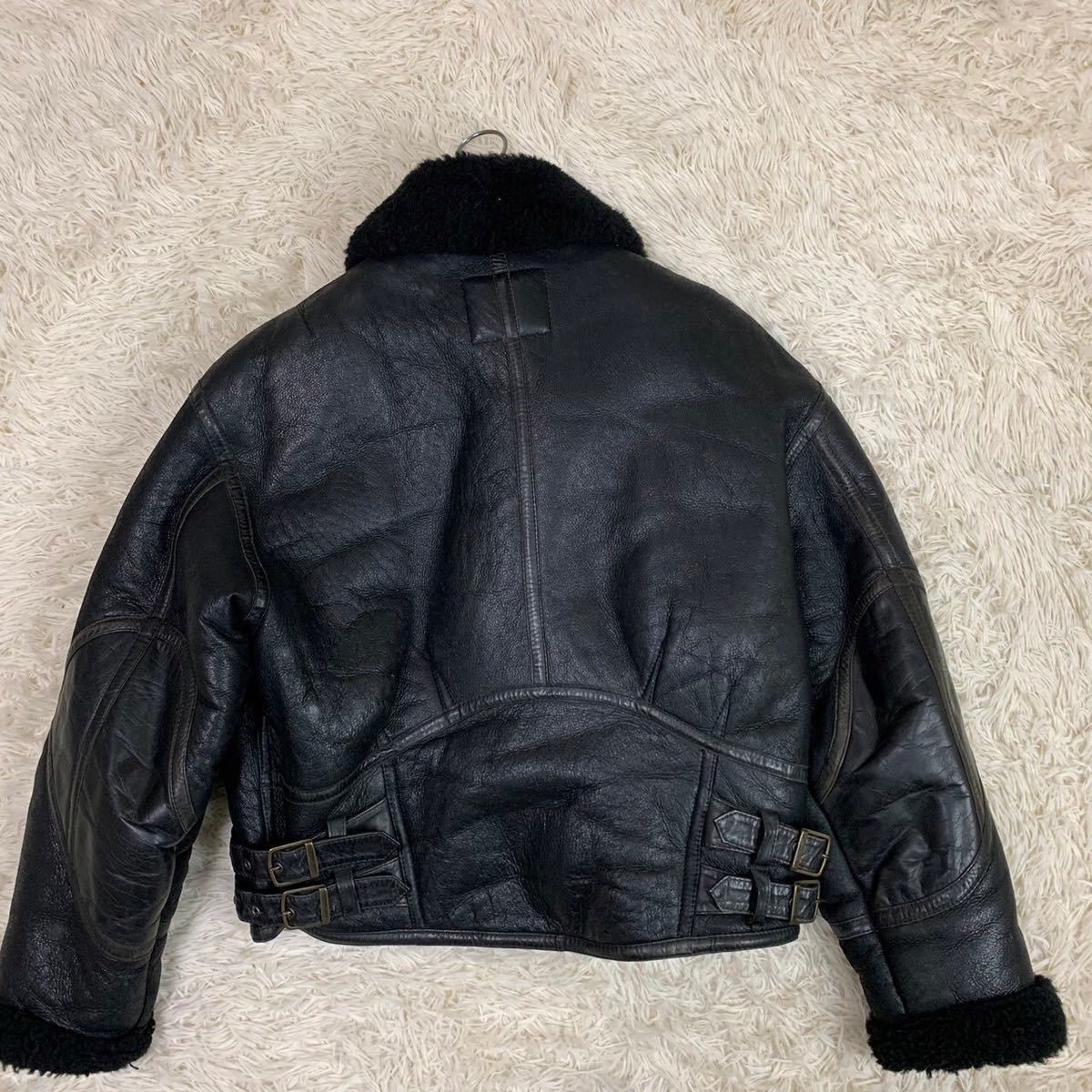 極美品 L〜LL ハーレーダビッドソン【超人気 黒 ムートン B-3 】HARLEY DAVIDSON フライトジャケット レザージャケット 羊革 ムートン G-1_画像9