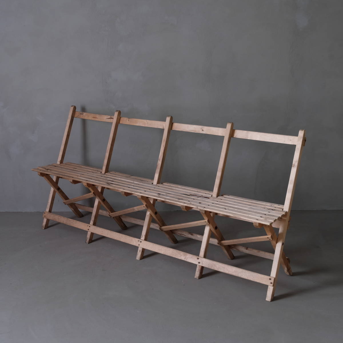 02706 イギリスアンティーク 木製折りたたみベンチ / 長椅子 チェア 英国 ヴィンテージ 古家具