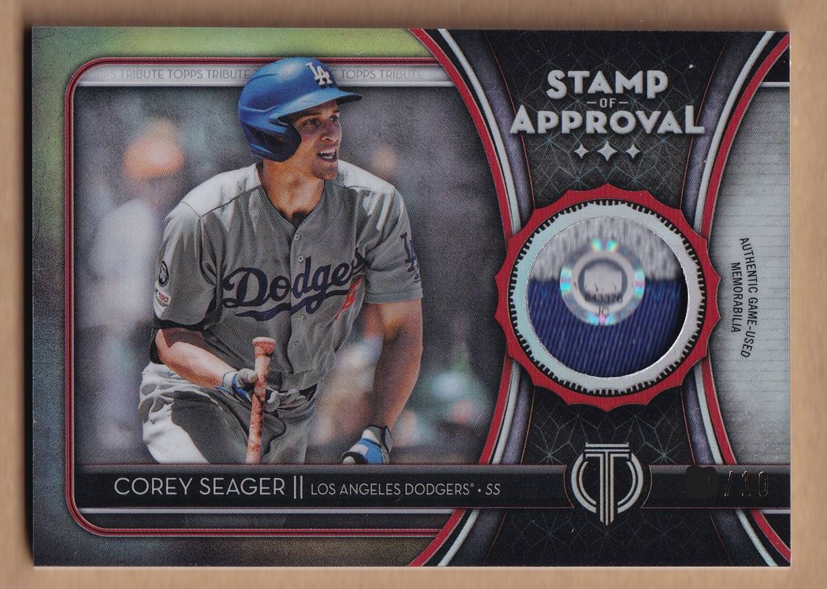 【１０枚限定】コーリー・シーガー 2020 TOPPS TRIBUTE STAMP OF APPROVAL ホログラム付き 実使用ジャージカード【COREY SEAGER】_画像1