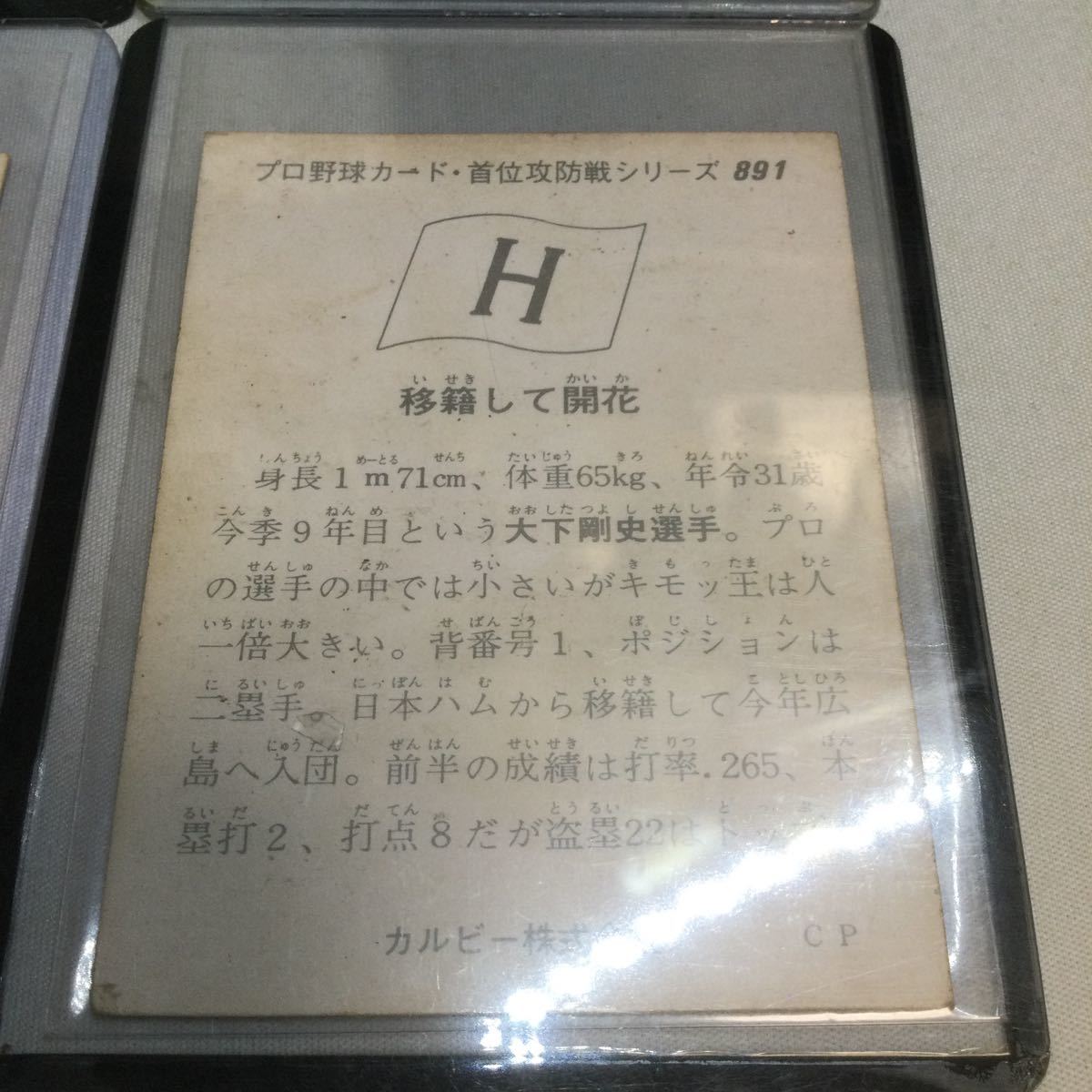 カルビー/プロ野球カード/首位攻防戦シリーズ4種/広島地方限定/1975年/No 877・887・888・891/山本浩二/大下剛/山本一義/レアカード/_画像9