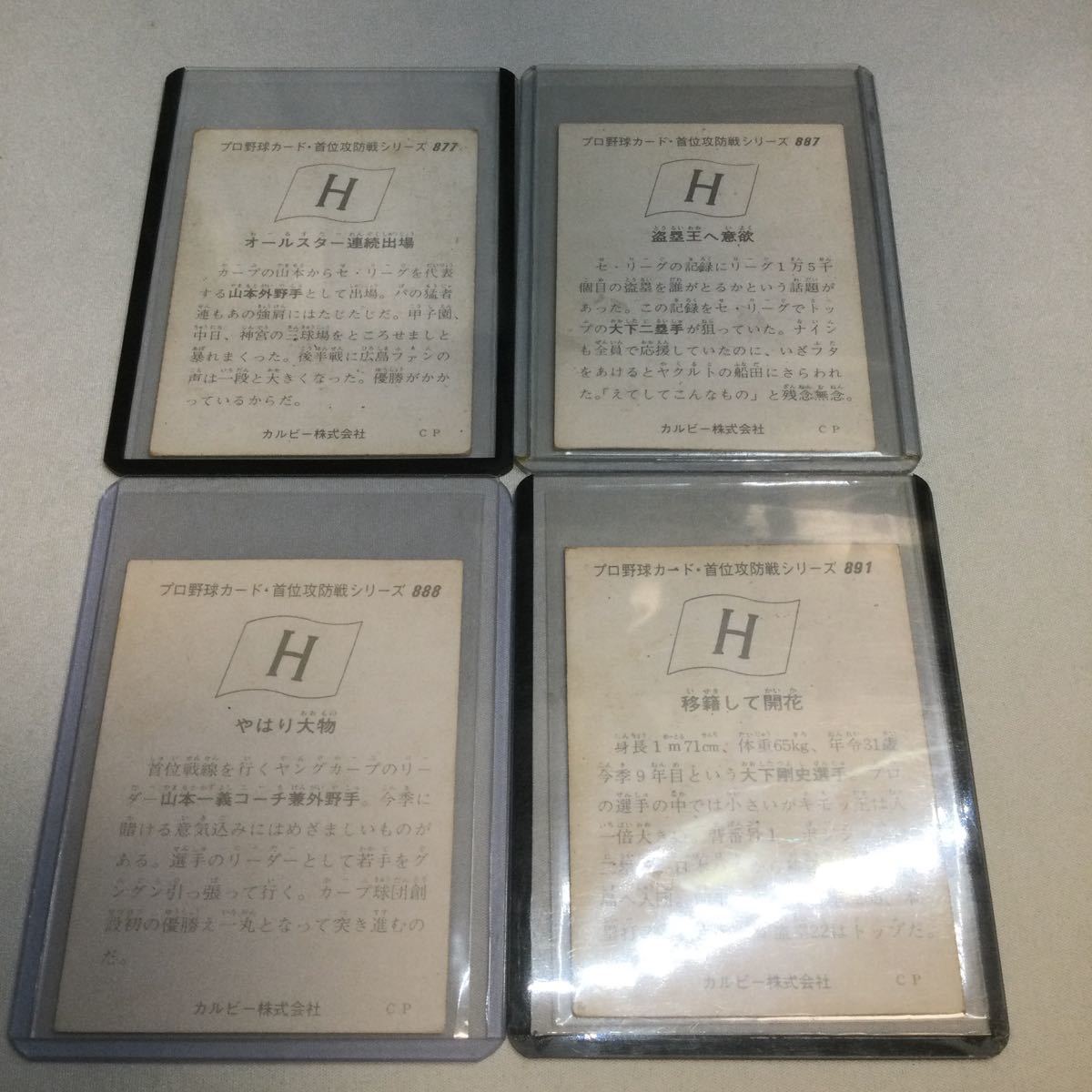 カルビー/プロ野球カード/首位攻防戦シリーズ4種/広島地方限定/1975年/No 877・887・888・891/山本浩二/大下剛/山本一義/レアカード/_画像10