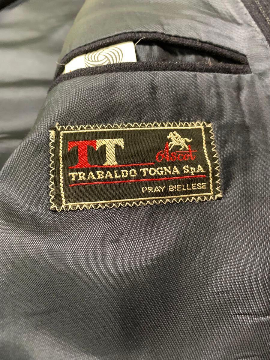 【イタリア製】テーラードジャケット ウール100% ネイビー ストライプL美品