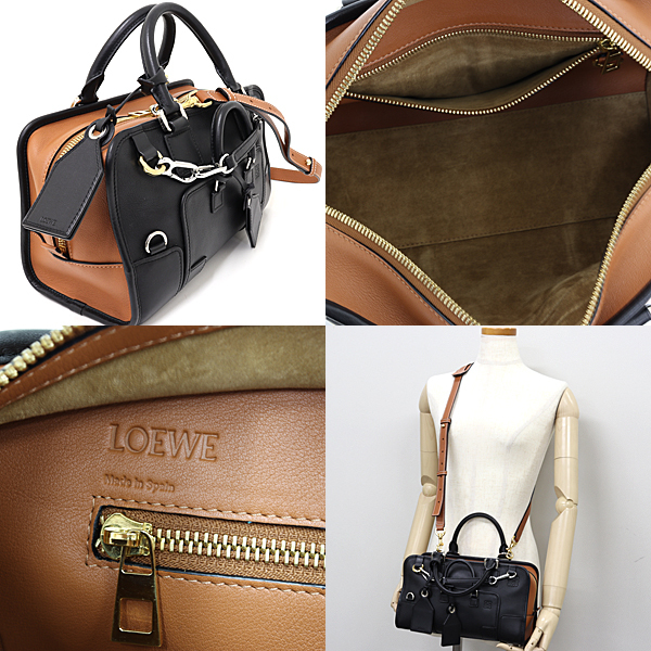 ロエベ LOEWE アマソナ28 マルチプリケーション 2WAY ショルダー ハンドバッグ 32630MBN03 ブラック ブラウン 【中古】Aランク_画像3