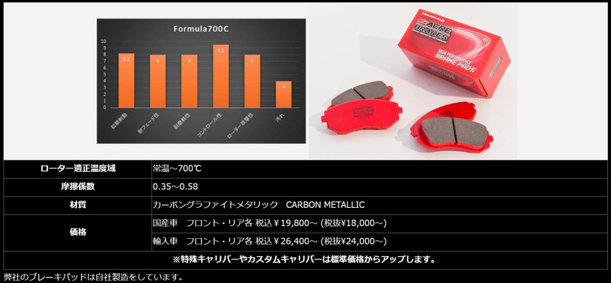 ACRE( Acre ) Formula 700C тормозные накладки Mazda Roadster NA8C/NB6C/NB8C для для одной машины F:317 R:318 Formula 700C BRAKE PADS
