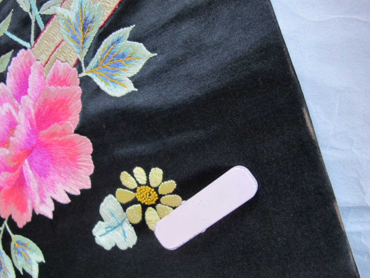 牡丹 桔梗 菊紅葉の花いかだ 総刺繍 アンティーク名古屋帯の画像10