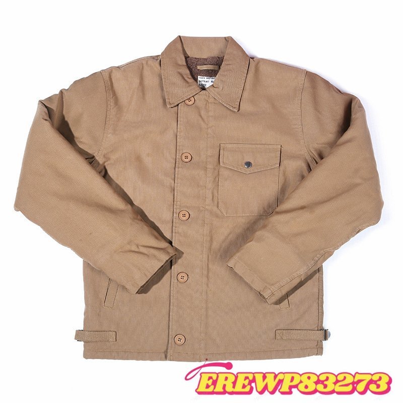 大好評★11.5oz　A-2 Deck Jacket ミリタリージャケット メンズ N-1 デッキジャケット ボア 裏起毛 ウール混Ｓ～ＸＸＬ カーキ_画像1