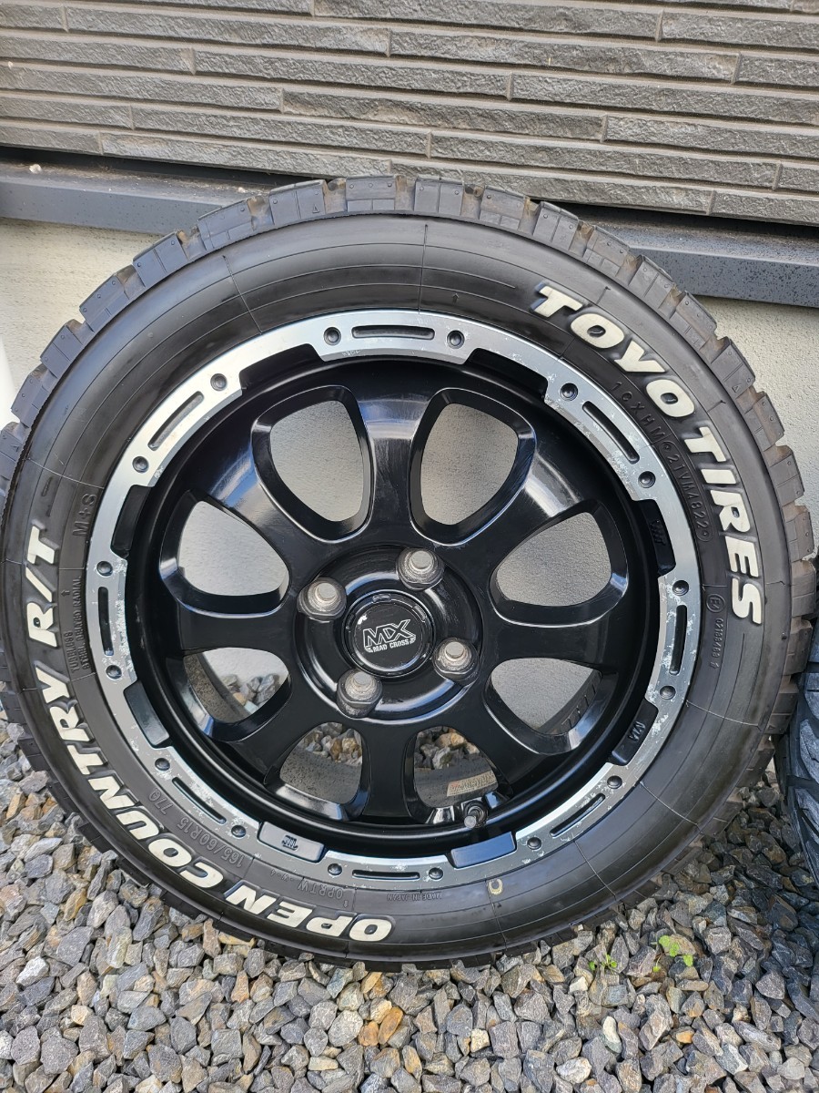 165/60r15 MAD CROSS GRACE 15x4.5J 4/100 +45 GB/P セミグロスブラック&リムポリッシュ トーヨーオープンカントリー ゴツゴツ_画像2