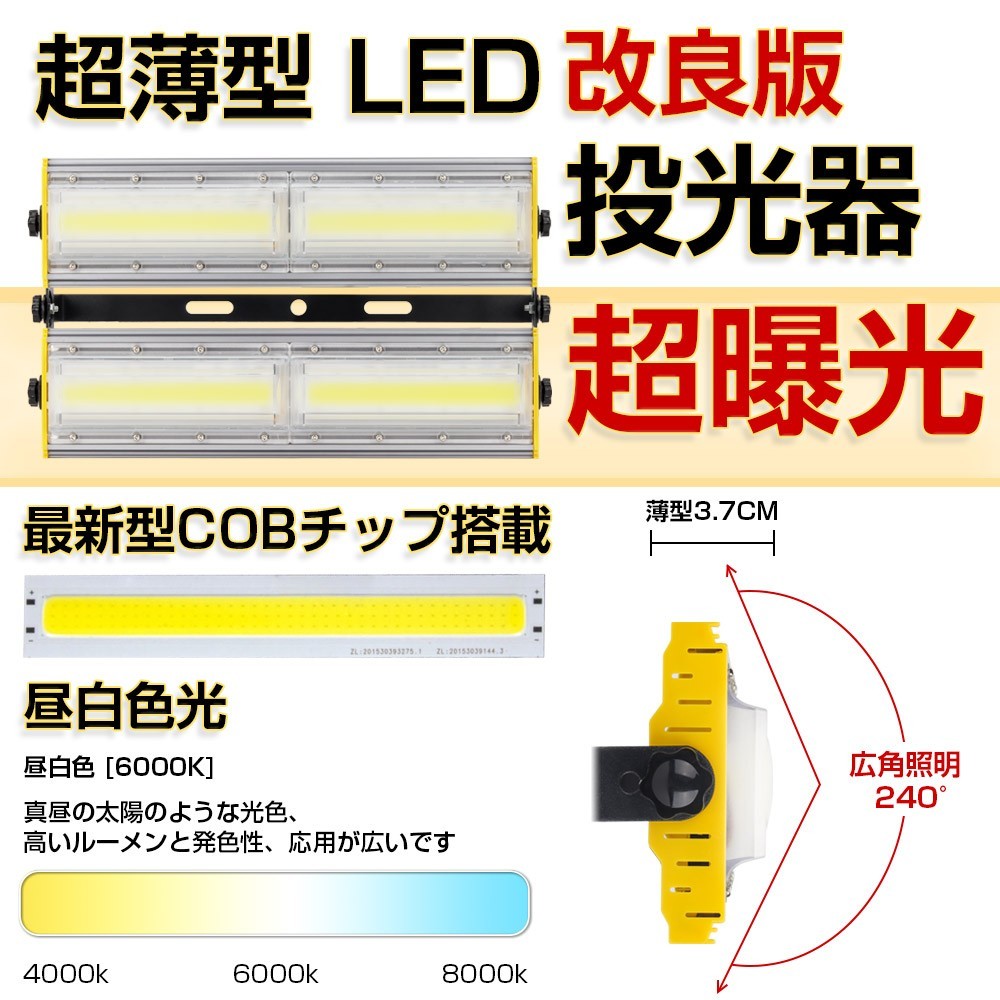 送料込 2台 LED 投光器 200W・2000W相当 32500LM スイッチ付き AC80-150V 昼光色 6000K 広角240度 IP67防水 3Mケーブル ledライト KRO-2001_画像2