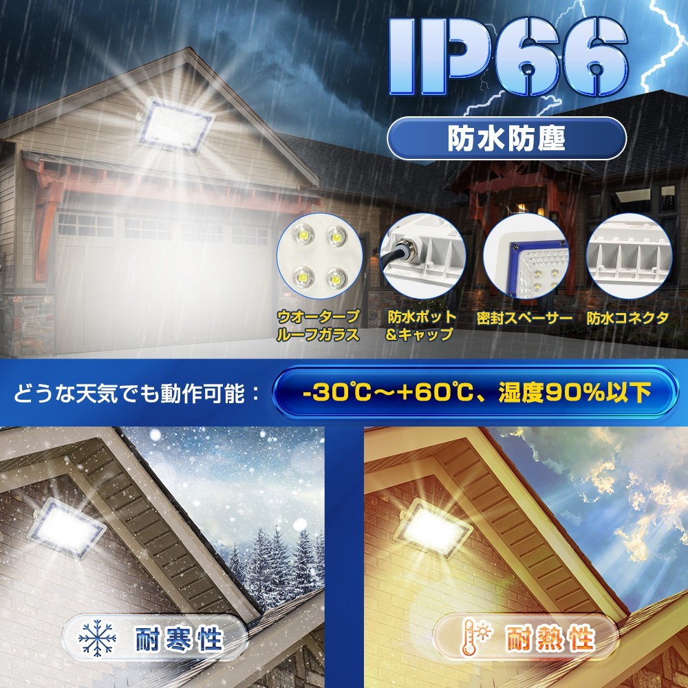 令和新商品 送料込 30W 極薄型 LED投光器 300W相当 広角130° 昼光色6500K 2400LM IP66 1.5mコード 作業灯 駐車場灯 防水 屋外BLD-030の画像4